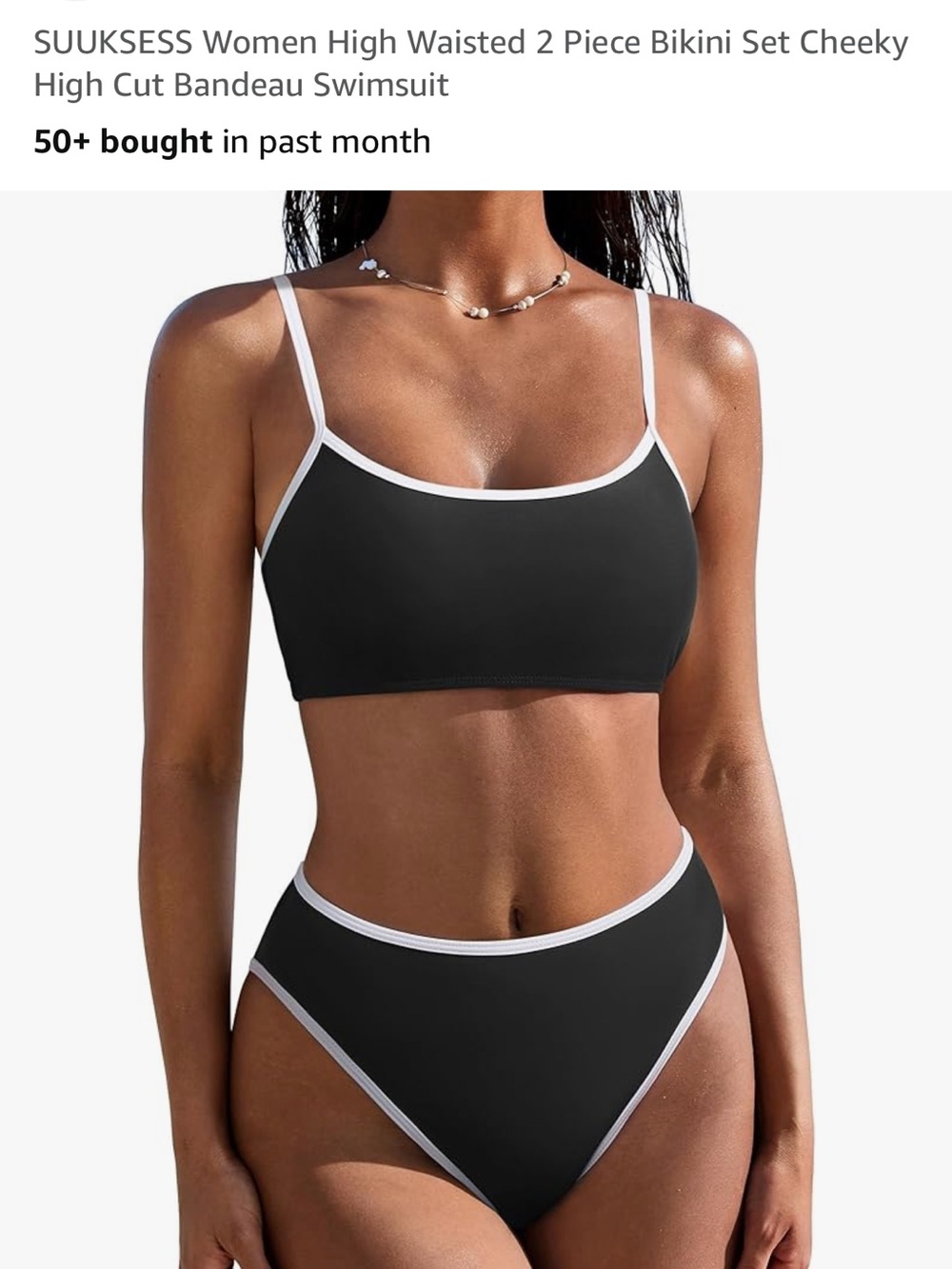 Black High-Waist Contrast-Trim Bikini Set